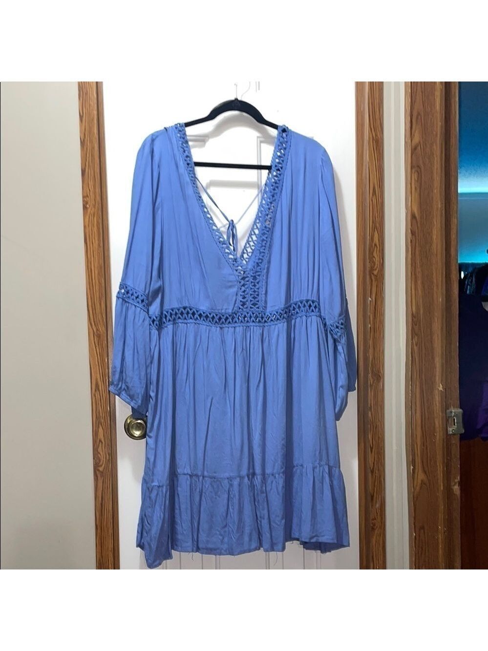 Haute Curve Blue Tiered Ruffled Sundress with Plunge Neckline 3X